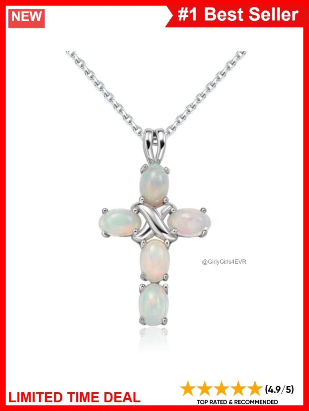 Sterling Silver Opal Cross Necklace 18-20" Prong Set Pendant